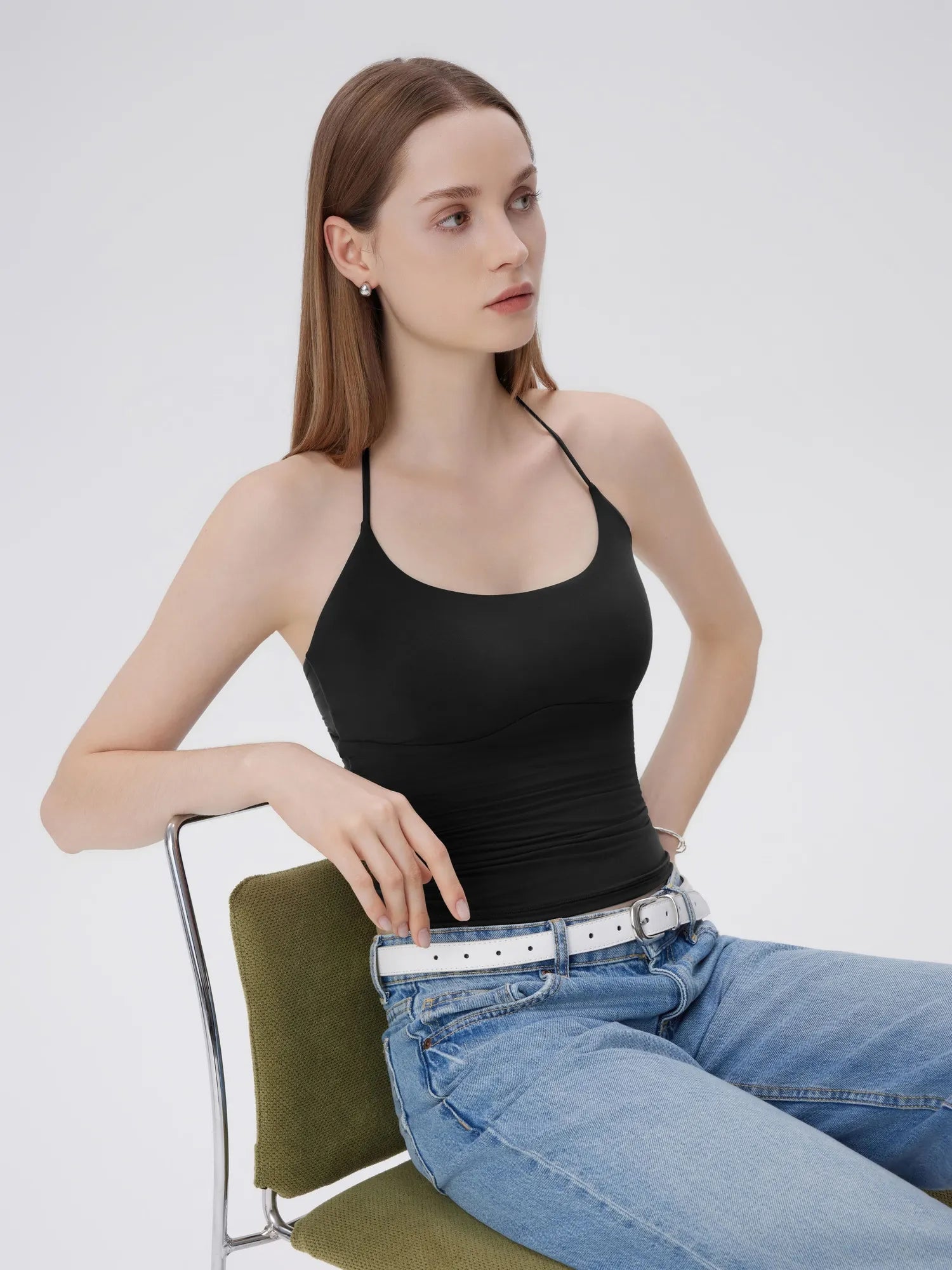 Open Back Silver Botton Y2K Tank Tops