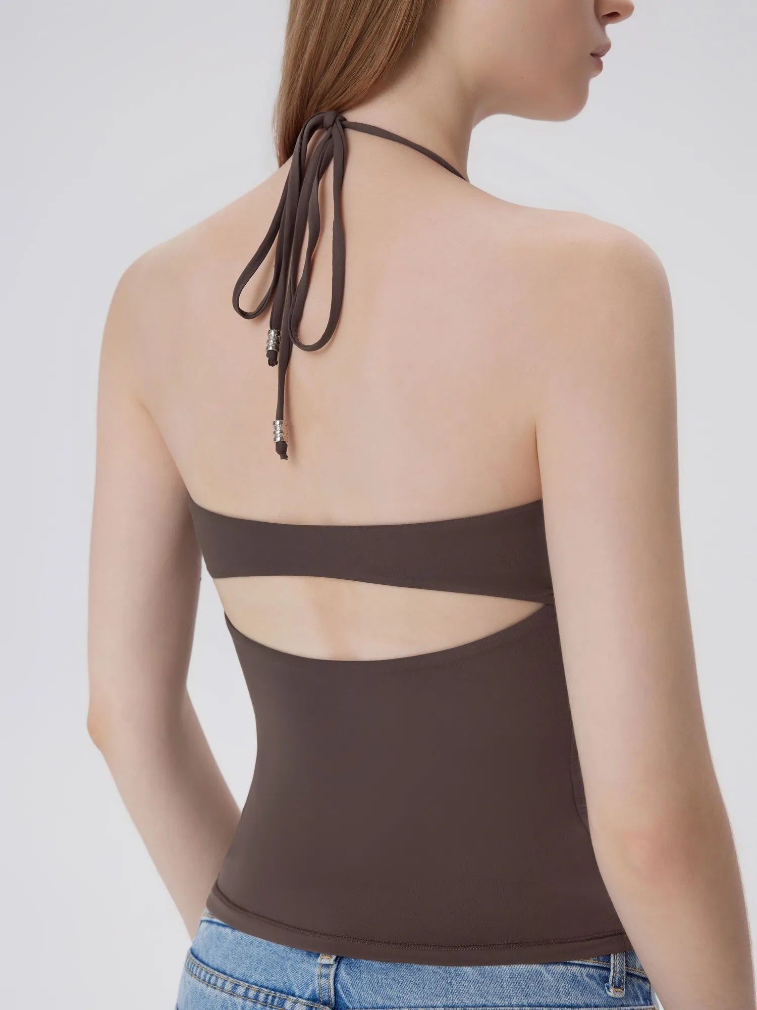 Open Back Silver Botton Y2K Tank Tops