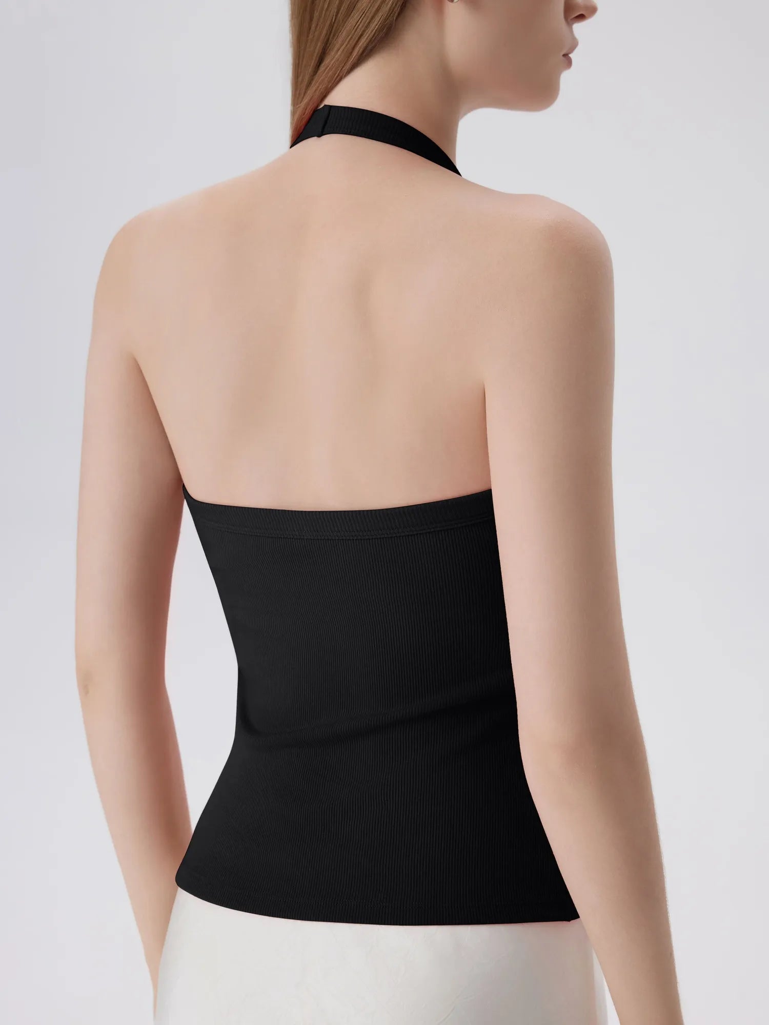 Cotton Ribbed V Neck Halter Tank Top
