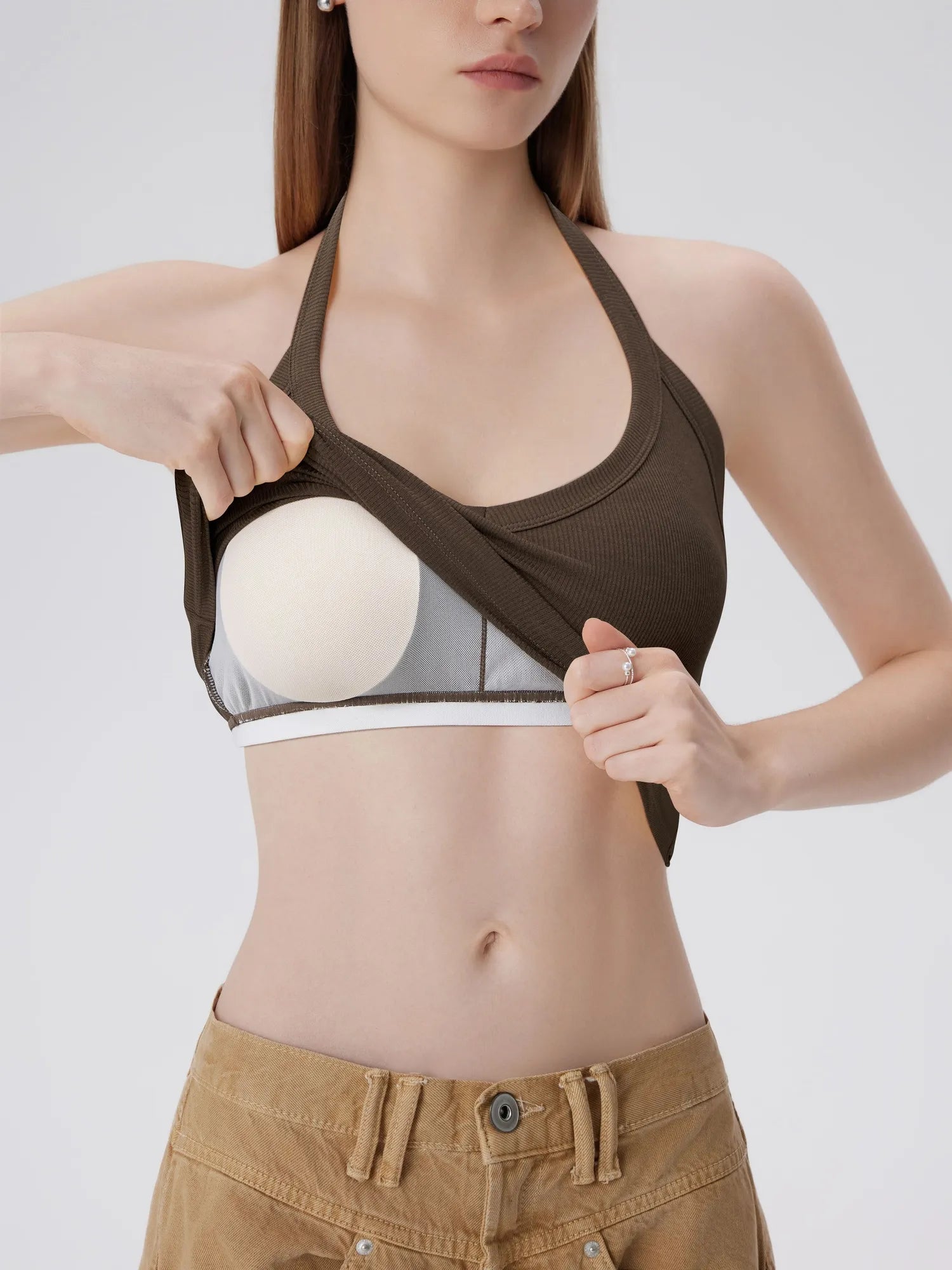 Cotton Ribbed V Neck Halter Tank Top